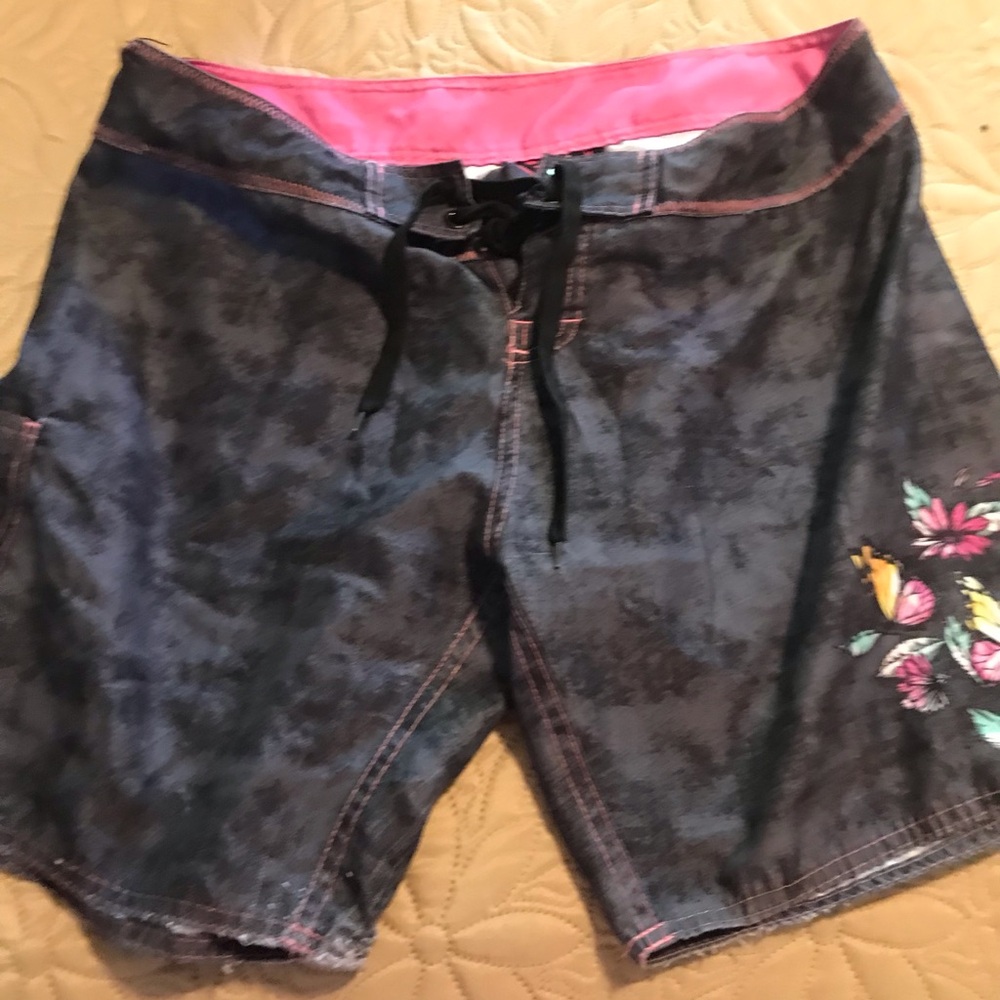 Burnside Black and Pink Athletic Swim Shorts